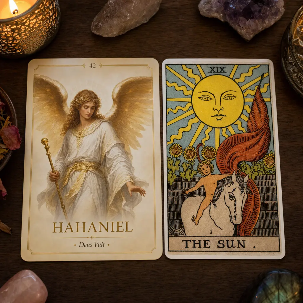 Angel oracle cards displayed alongside traditional tarot cards showing the visual and structural differences between both systems